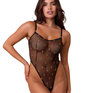 Black Sheer Strawberry Bodysuit